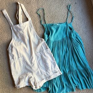 O'Neill Light Beige short overalls and teal swim coverup dress size XS